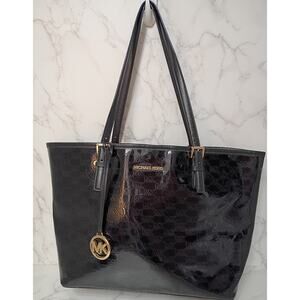 MICHAEL Jet Set Black Patent Leather Embossed Tote - EUC
